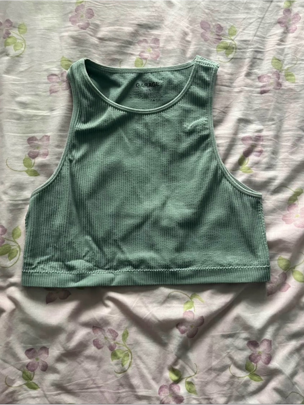 Garage Green Ribbed Cropped Tank